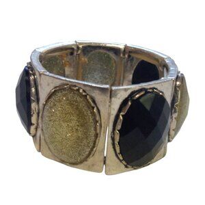Stretch bracelet black & sparkle silvertone bracelet (J7)